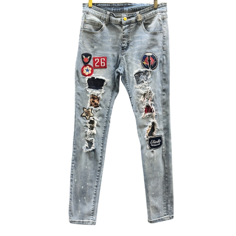Size 32 - AMIRI MX1 Biker Patch Jeans Clay Indigo Distressed Slim Fit Denim